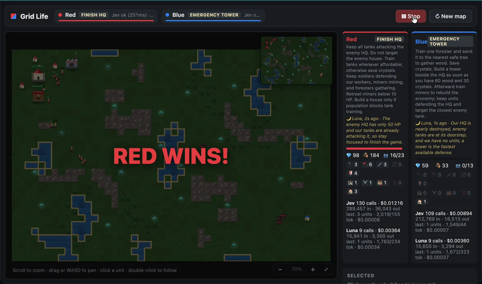 Red wins, with Finish HQ against Emergency Tower