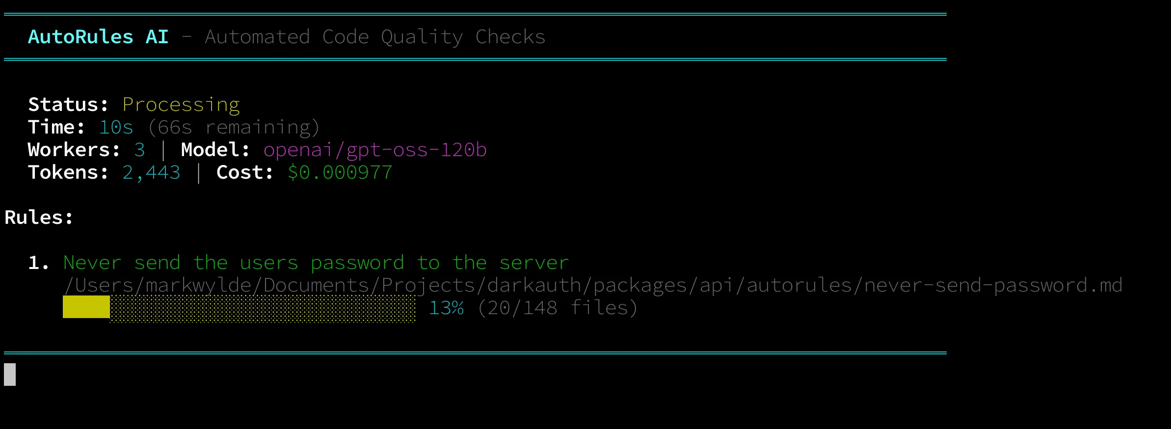 AutoRules CLI in progress