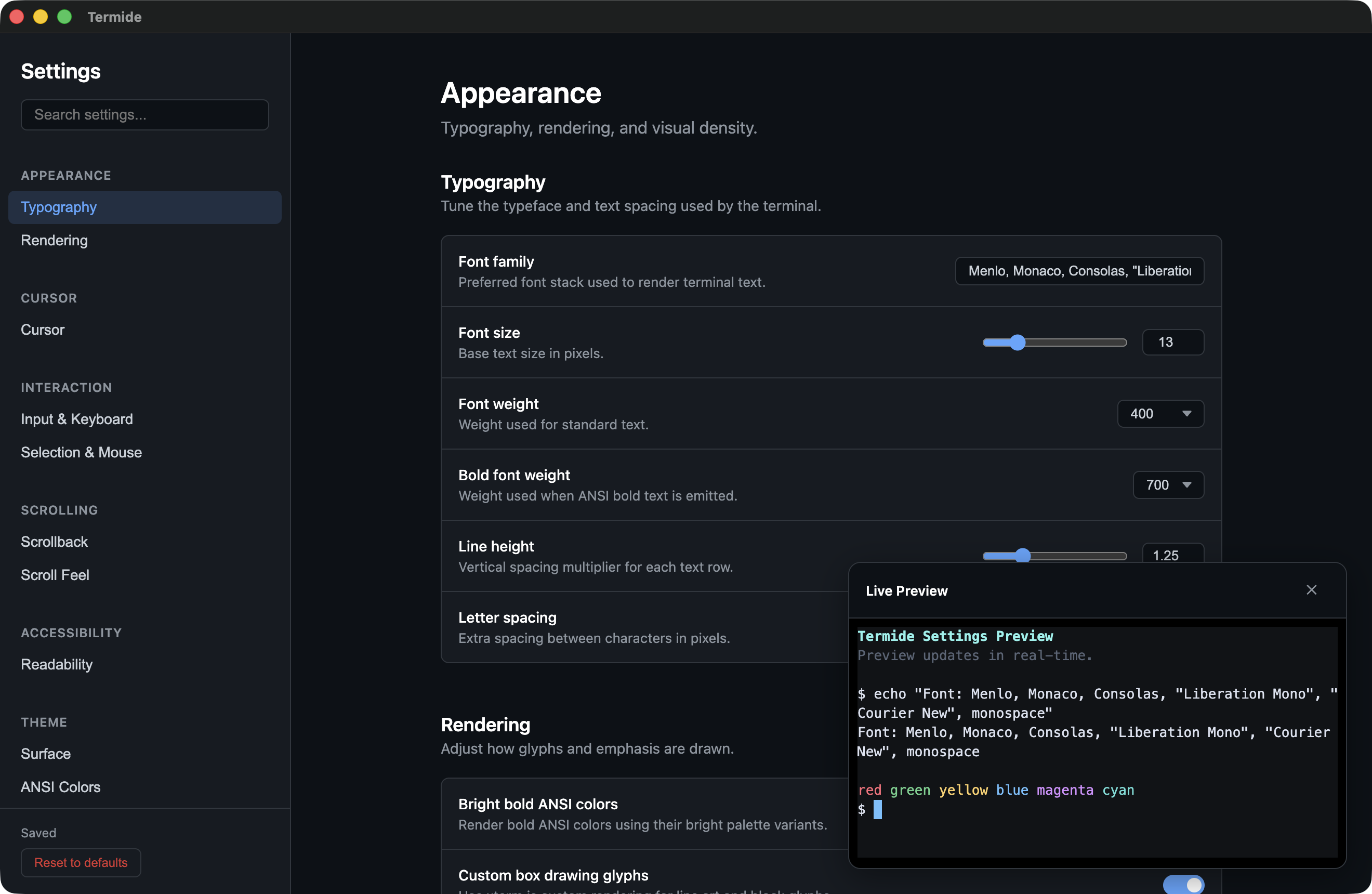 Termide showing another workspace arrangement